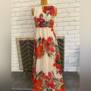 Eliza J Size 8 Chiffon Tropical Print Maxi Dress-missing belt